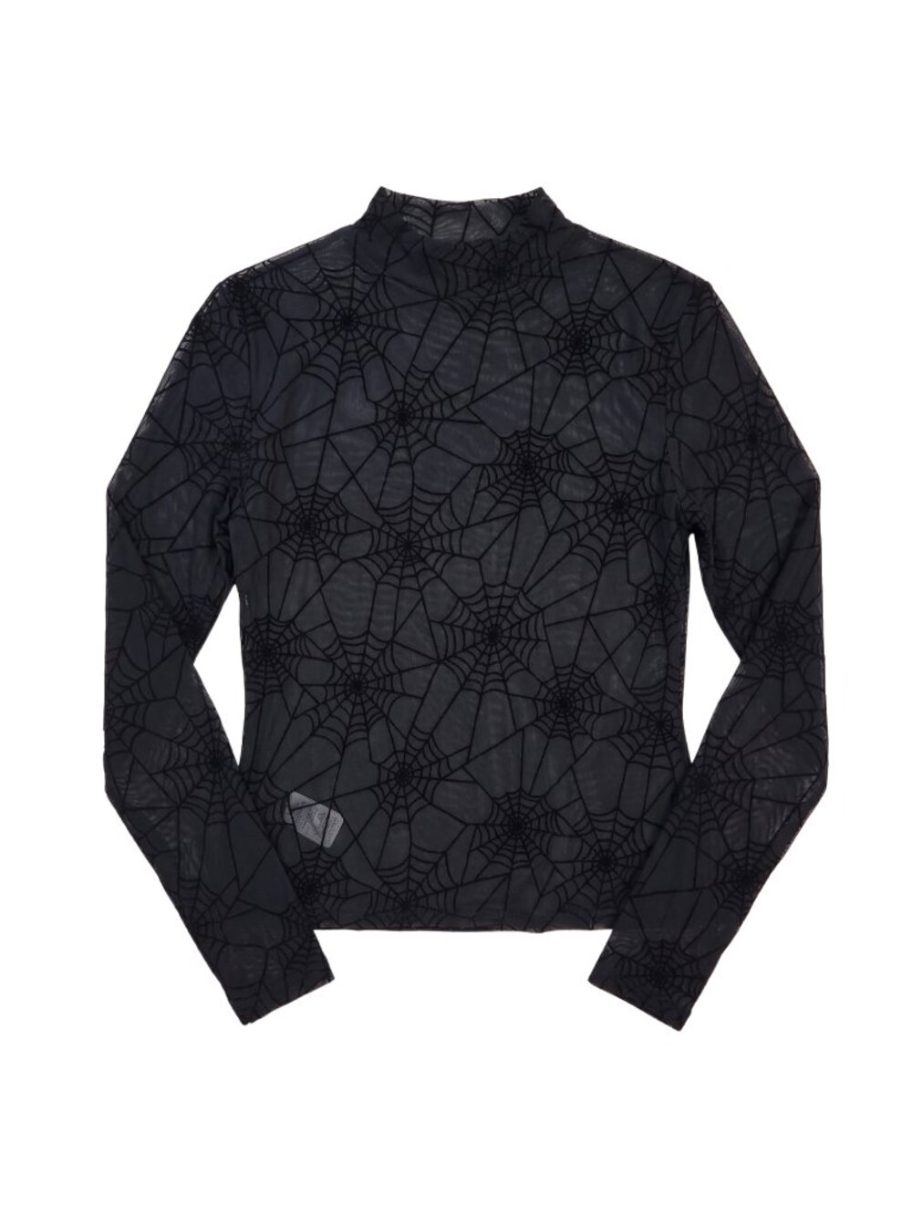 NWT | Floerns Black Sheer Spider Web Flocked Mesh Mock Neck Top Large